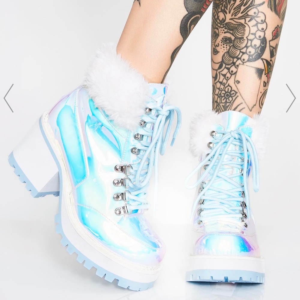 DollsKill Lace Up Metallic Rave/Hiking Boots